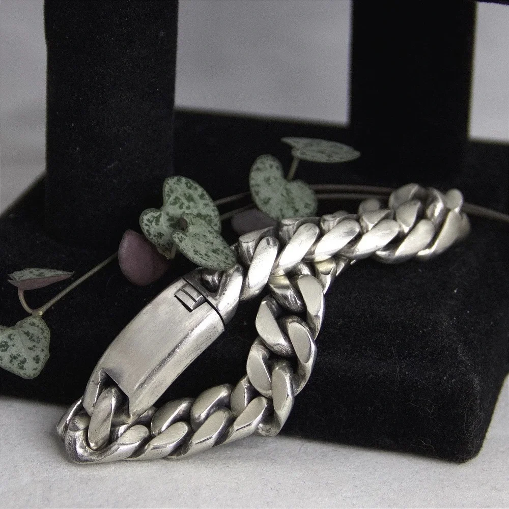 VTG HEAVY Sterling Silver 925 Cuban Link Chain Bracelet 9 Inch 107g 12mm